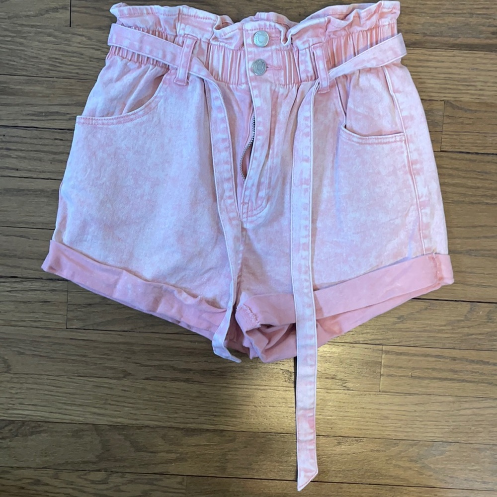 Pink high waisted denim shorts